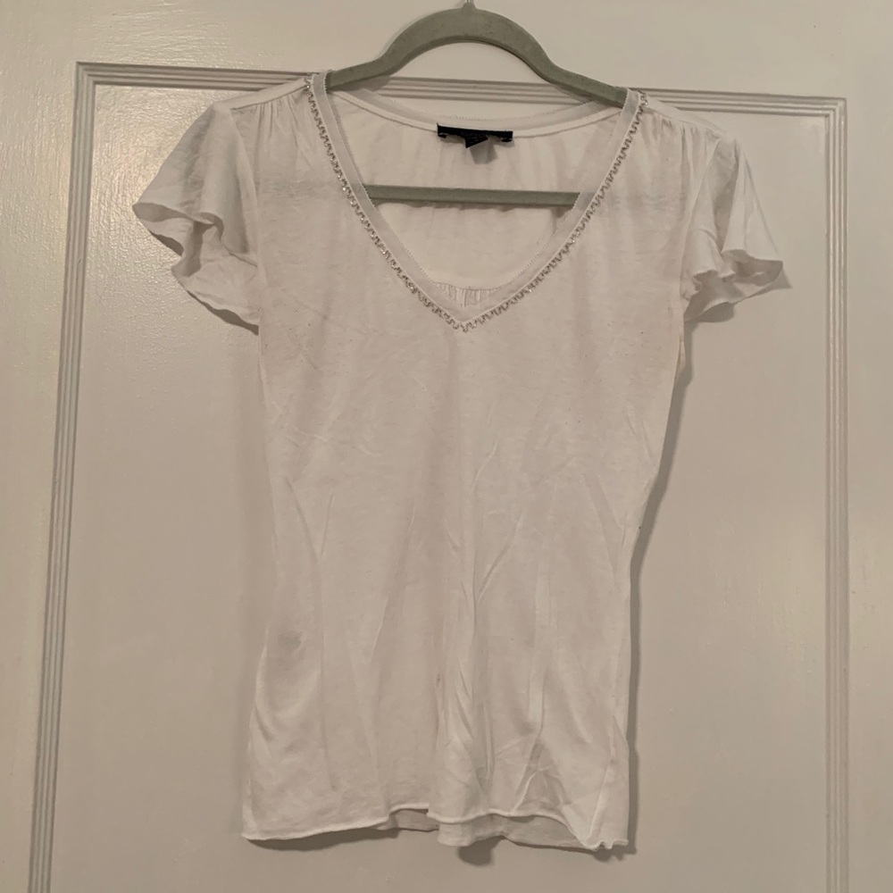 Express Flowy Cap-sleeve Top with Embellishments